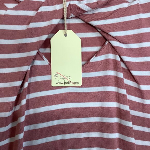 JODIFL Striped Pink White Short-Sleeve A-Line Dress Women Small Keyhole NEW NWT - Picture 4 of 9